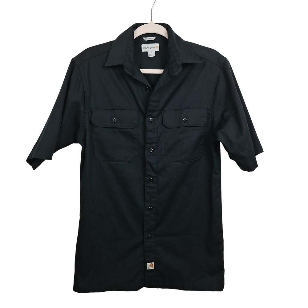 Carhartt Relaxed Fit Mens Sz S Black Short Sleeve Button Down Work Shirt Utility